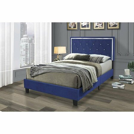 BETTER HOME Monica Velvet Upholstered King Size Platform Bed, Blue Monica-60-Blu